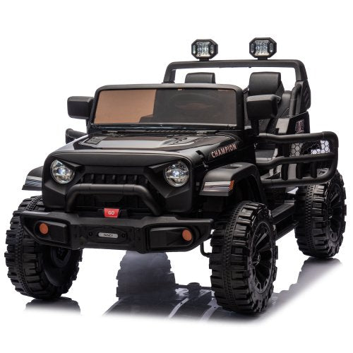 24V Two Seater Ride On Car Toys with Remote Control, 4 Wheel Suspension Electric Car for Kids, 400W Dual Motors, 19.69" Seat, LED Headlights, Searchlights, Bluetooth, Ride on Toys for Ages 3+, Black