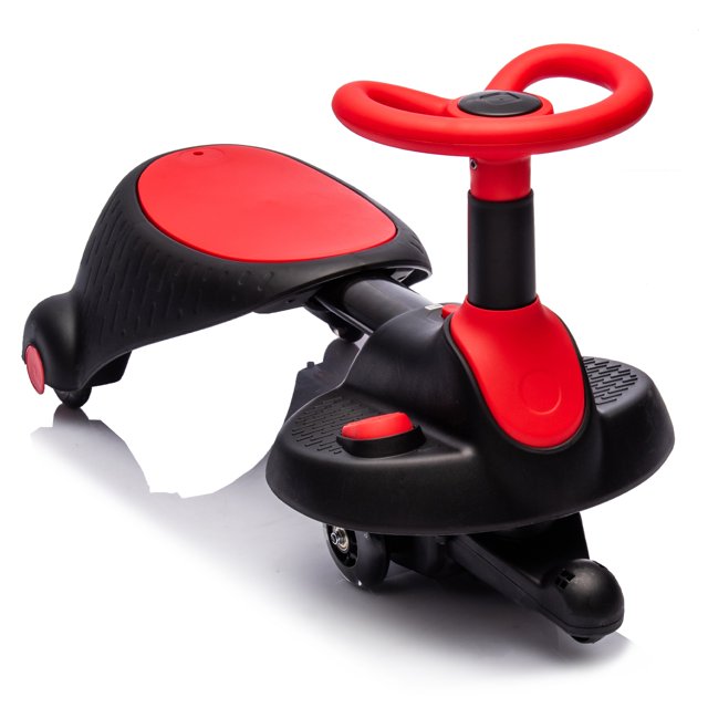 6V Ride on Wiggle Car with Pedal, Retractable 2 in 1 Wiggle Car for Kids Boys Girls with Flashing Wheels, Bluetooth, Toddlers Ride on Toy Swing Car for Ages 3 and Up, Red