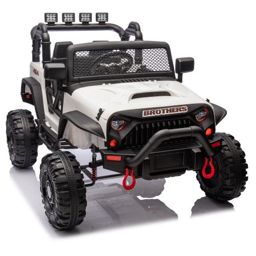 24V Kids Ride On Tractor with Trailer, 400W Dual Motor Powered Electric Car Toy with Remote Control, 3 Speed Adjustable, Bluetooth, USB/MP3, LED, 6 Wheer Ride On Car for Kids Boys Girls