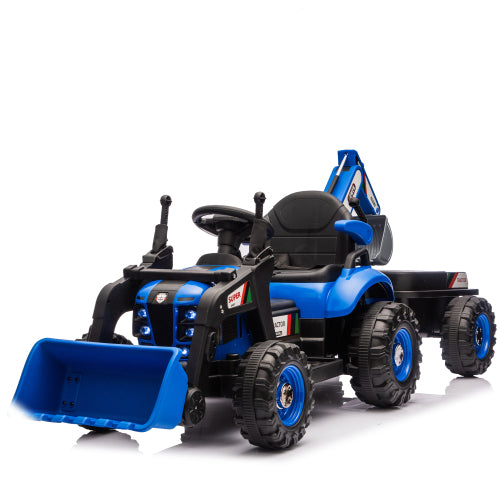 24V Kids Ride-On Electric Tractor with 4-in-1 Construction Attachments (Excavator, Dump Truck & Bulldozer), Parent Remote Control, 3-Speed, Music Player, LED Lights, Swivel Seat, Detachable Wagon