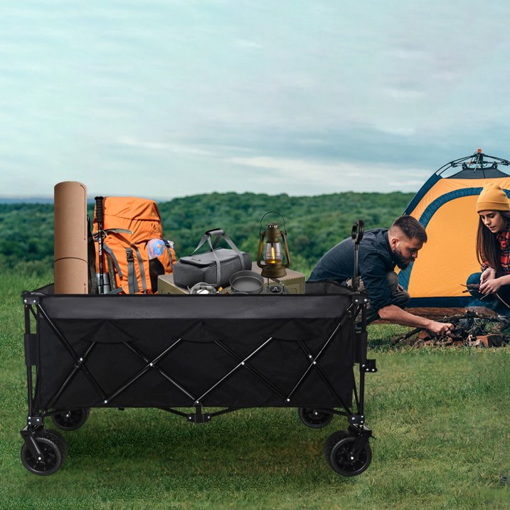 "51-inch Extended Heavy-Duty Foldable Utility Wagon, 480lbs Capacity Collapsible Wagon with All-Terrain Wheels and Brakes, Patented Ultra-Stable Steel Frame Garden Cart, No Assembly Required"
