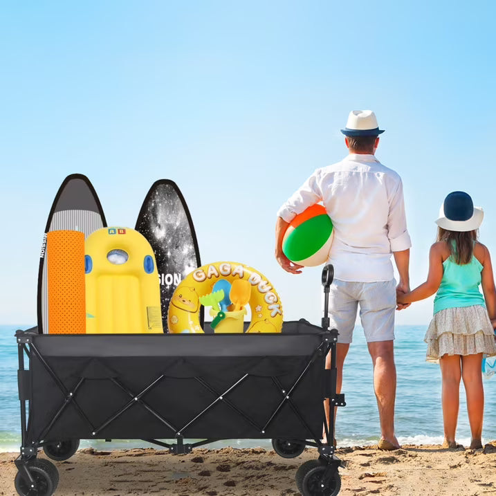 "51-inch Extended Heavy-Duty Foldable Utility Wagon, 480lbs Capacity Collapsible Wagon with All-Terrain Wheels and Brakes, Patented Ultra-Stable Steel Frame Garden Cart, No Assembly Required"