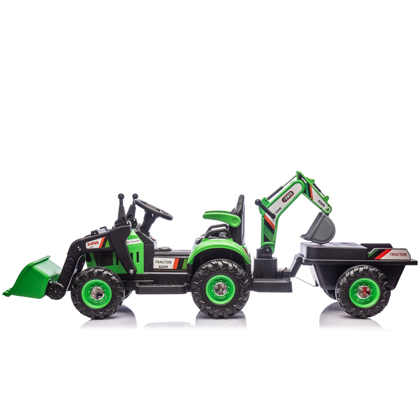 24V Kids Ride-On Electric Tractor with 4-in-1 Construction Attachments (Excavator, Dump Truck & Bulldozer), Parent Remote Control, 3-Speed, Music Player, LED Lights, Swivel Seat, Detachable Wagon
