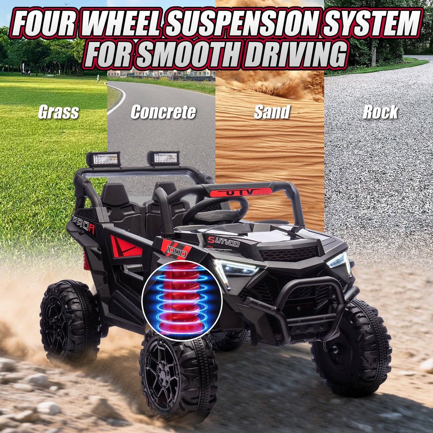 24V Kids Electric Ride on Cars Toy, 400W Power Ride on UTV Toy With Remote Control, Music, Bluetooth, Four Wheel Suspension, LED Lights, Portable Handle, Electric Car for Boys Girls 3+