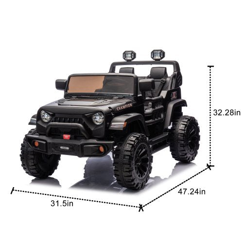 24V Two Seater Ride On Car Toys with Remote Control, 4 Wheel Suspension Electric Car for Kids, 400W Dual Motors, 19.69" Seat, LED Headlights, Searchlights, Bluetooth, Ride on Toys for Ages 3+, Black